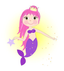 Cute mermaid girl with pink hair vector background © Gulsen Gunel