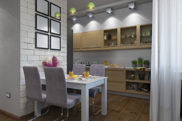 3D illustration of the one-room apartment
