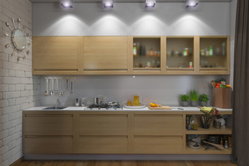 3D illustration of the one-room apartment