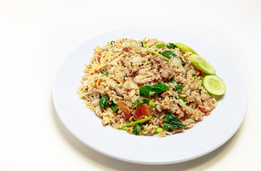 Fried rice with pork on dish