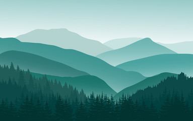 Green mountains. Vector illustration.