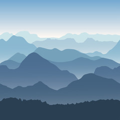 Blue seamless mountains in the fog. Vector illustration.