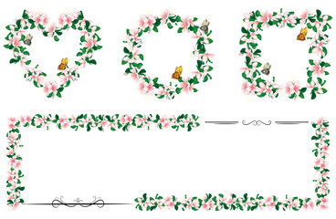Collection of romantic floral frames. Perfect for greeting card design, wedding, birthday, greeting or invitation.