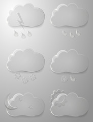 Obraz premium Transparent clouds. Set of glass weather icons.
