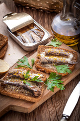 Sandwich with sprats.