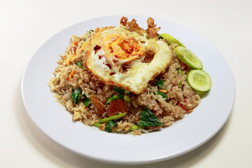 Fried rice with pork on dish