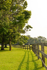 Fototapeta na wymiar wood fence, horse farm in countryside.