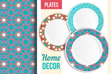 Pattern and set of 3 decorative plates.