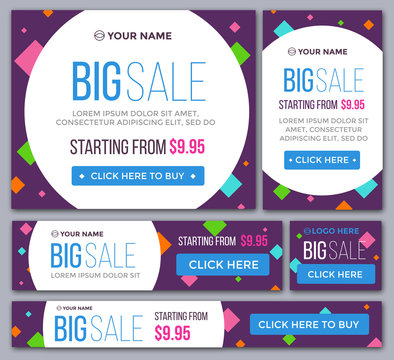 Big, half price and one day sale banners. Vector.