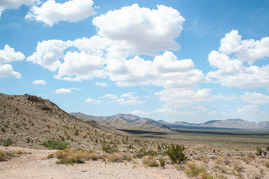 Mojave Desert Landscape. Landscape view of the Mojave desert near the California and Nevada border.