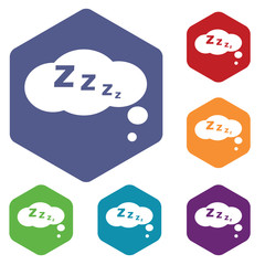 Sleeping icon, colored hexagon set