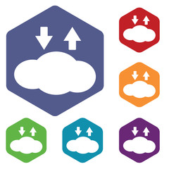 Cloud exchange icon, hexagon set