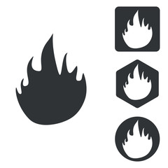 Fire icon set, monochrome