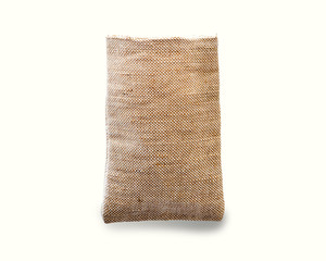 Empty burlap sack isolated on white background