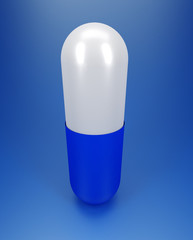 3D illustration of medicine pill on blue gradient background