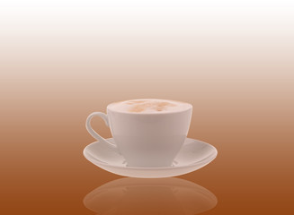 Coffee cup on brown background