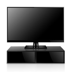 High Definition TV with TV stand isolated on white