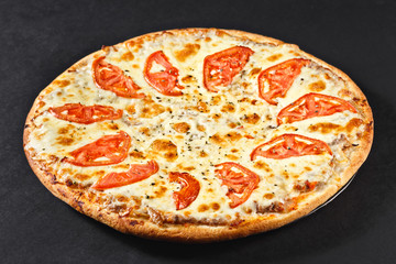 Hot tasty delicious rustic homemade american pizza with thick crust