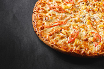 Hot tasty delicious rustic homemade american pizza with thick crust