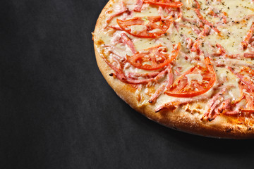 Hot tasty delicious rustic homemade american pizza with thick crust