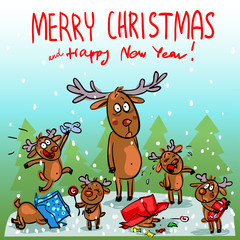 Obraz na płótnie Canvas Christmas card with reindeer
