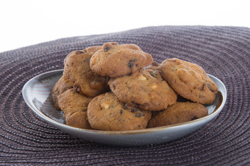 Chocolate chips cookies on background