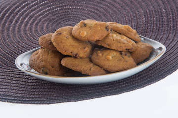 Chocolate chips cookies on background