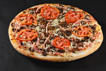Hot tasty delicious rustic homemade american pizza with thick crust