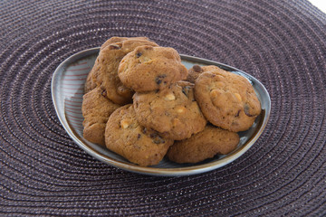 Chocolate chips cookies on background
