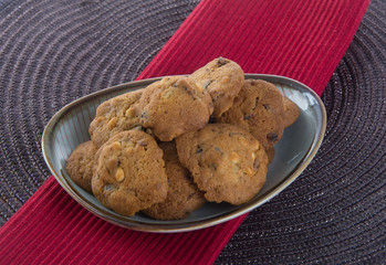 Chocolate chips cookies on background