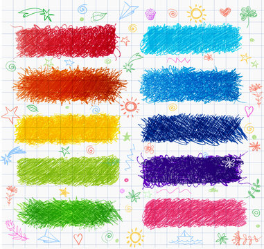 Set of colored doodle sketch banners. 