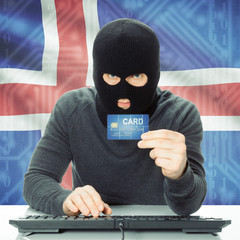 Concept of cybercrime with national flag on background - Iceland