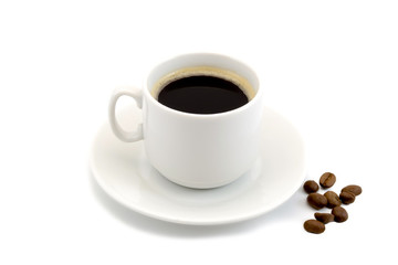cup of coffee with a coffee beans isolated on white background
