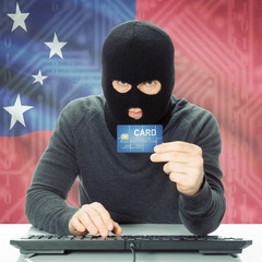 Concept of cybercrime with national flag on background - Samoa