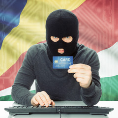 Concept of cybercrime with national flag on background - Seychel