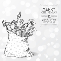Christmas card with skethy sack full of gifts 