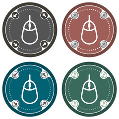 Set of four colored flat icons and mouse