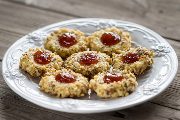 cookies with jam on a plate