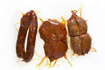 cold meats. various types of dry salami: sopressata, chorizo, nd