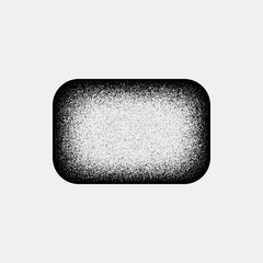 Black abstract geometric shape, rectangle badge with film grain, grunge texture and light background for logo, design concepts, posters, banners, web, presentations and prints. Vector illustration.