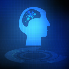 Vector : Abstract circle network in the brain on blue technology