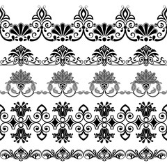Black and white border ornaments vector template. Set 2.