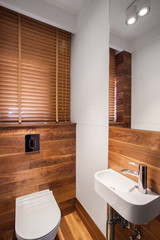 Wood bathroom with white fixture