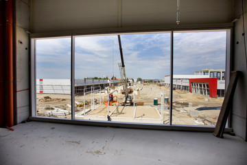 Building site through window