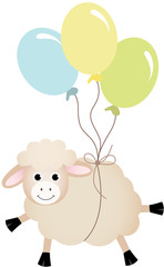Sheep flying with balloons