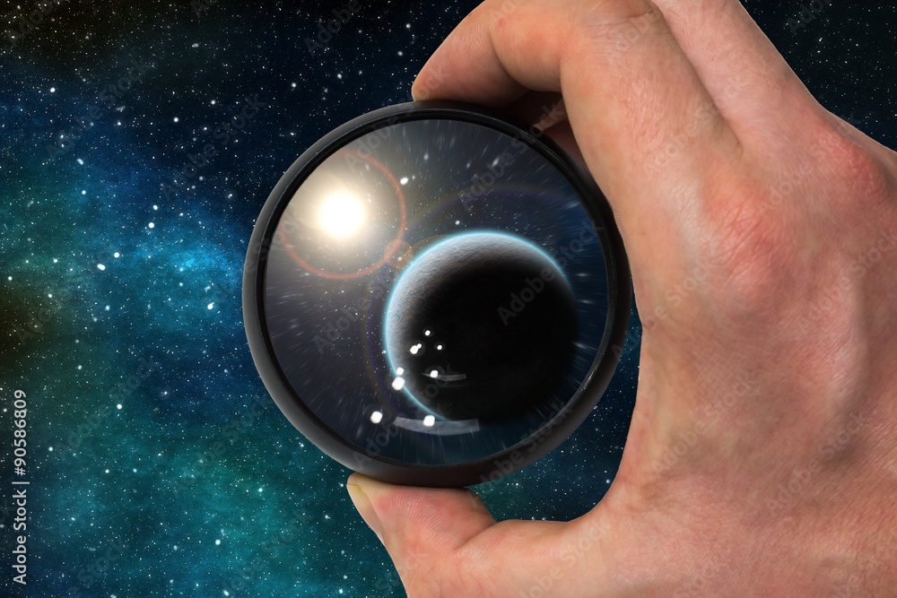 Wall mural astronomer scientist found extrasolar planet in distant solar system in outer space with telescope