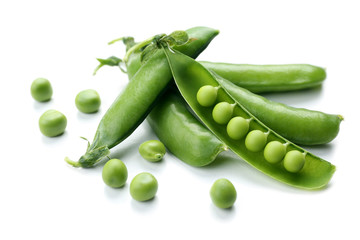 Fresh green peas isolated on white