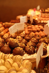 Set of chocolate on table close up