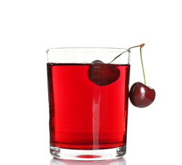 Glass of cherry juice isolated on white