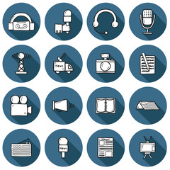 Set of objects in hand drawn catroon style on journalism theme